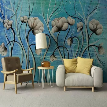 Потребителски 3d Тапети за Стени Подобрения в дома Копринени тапети Модерна Ръчно рисувани с маслени бои на цветя на фона на стената