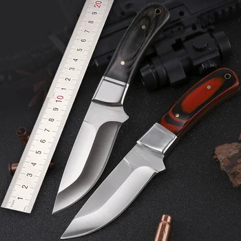 Безплатна доставка Остър Външен защитен 58HRC височина твърдост на стомана ловен нож с дървена дръжка