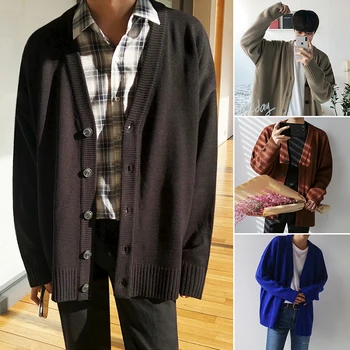 Есенно-зимния вязаный пуловер, мъжки жилетка, яке, пуловер с V-образно деколте, trend корейски стил, връхни дрехи в лениво стил, мъжки пуловер