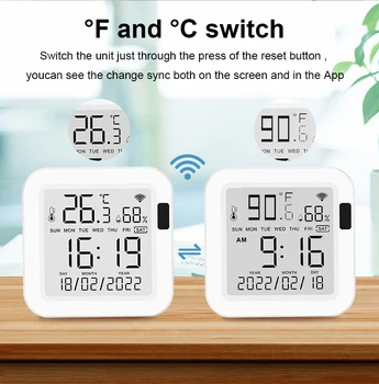 SASHA Smart Life WiFi Сензор за температура и влажност на въздуха USB Захранва С ЖКДисплеем Тъчпад Осветление Работи С Алекса Goog