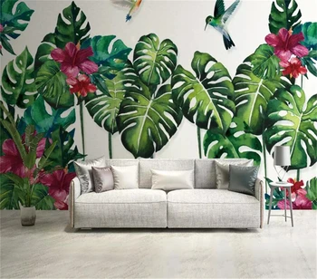 Декоративни тапети Ръчно рисувани акварел тропическо растение фон рисувани стенни
